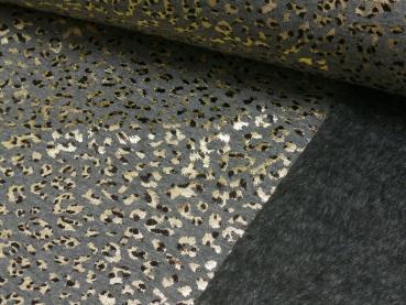 Preview: 95 cm Alpenfleece Dunkelgrau meliert mit Goldglitzerprint Leo
